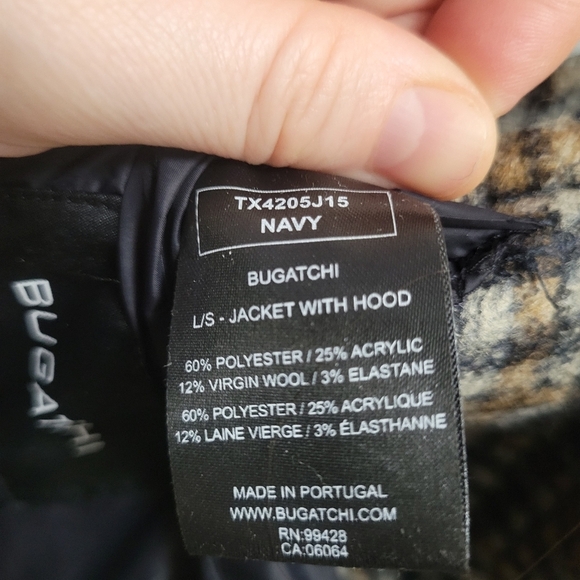 Bugatchi Navy Hooded Parka‎ Jacket Coat Stretch Wool Blend Made in Portugal in S - Picture 10 of 10